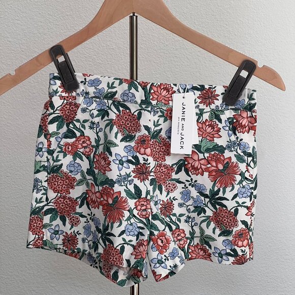 Janie and Jack White Multicolor Floral Print Adjustable Waist Shorts - NWT - Picture 1 of 7